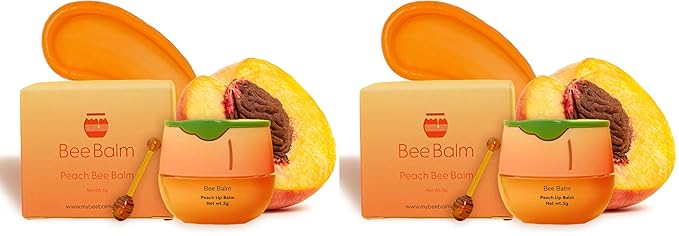 Original My Bee Balm Lip Balm - Peach Hydrating Balm Honey Pot for Dry, Chapped & Cracked Lips with Propolis, Honey & Vitamin E - Soften, Smooth & Reduce Lip Lines (Pack of 2)