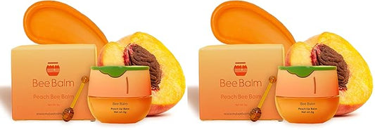 Original My Bee Balm Lip Balm - Peach Hydrating Balm Honey Pot for Dry, Chapped & Cracked Lips with Propolis, Honey & Vitamin E - Soften, Smooth & Reduce Lip Lines (Pack of 2)