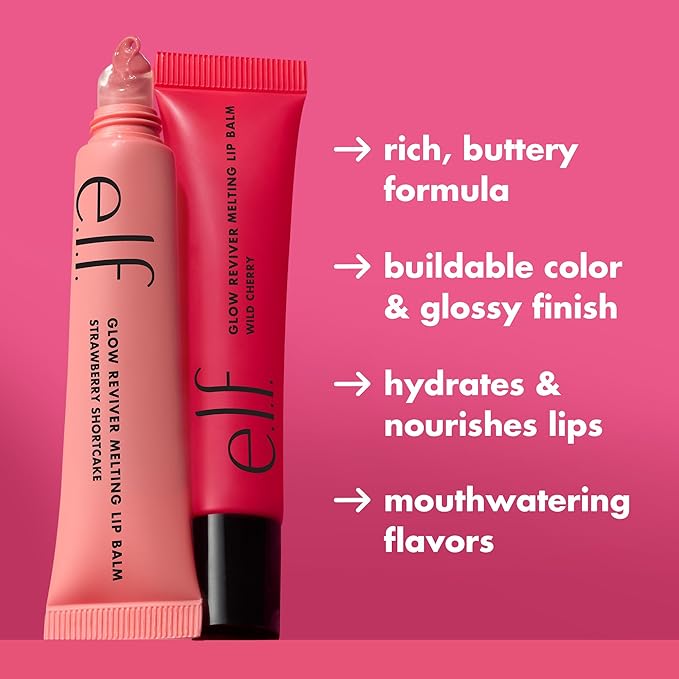 e.l.f. Glow Reviver Melting Lip Balm, Hydrating Tinted Lip Balm For A Glossy Finish & Soft, Supple Lips, Vegan & Cruelty-Free, Wild Cherry