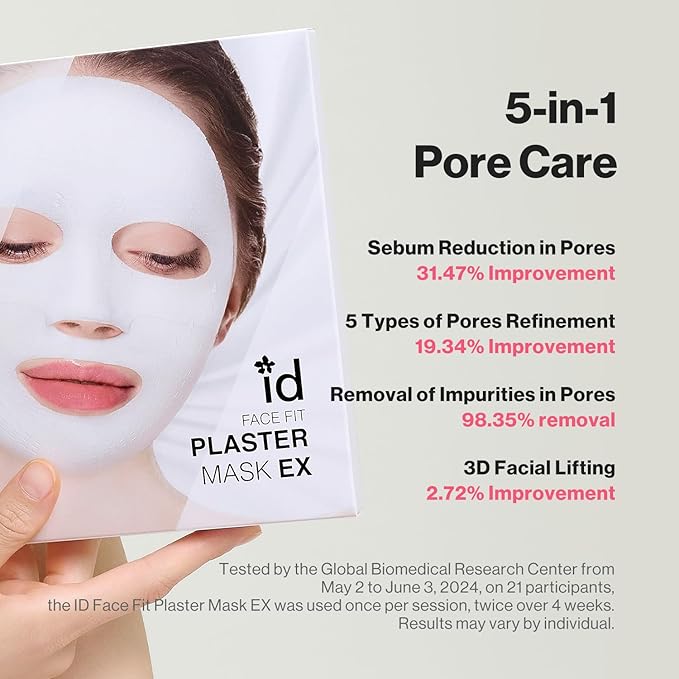 idplacosmetics ID FACE FIT PLASTER MASK EX (4 Sheets) — Kaolin Clay Sheet Mask Set for Pore-Look & Oil Control, Korean Skincare Two-Piece Dry-Down Mask for Smoother Texture & Matte Finish