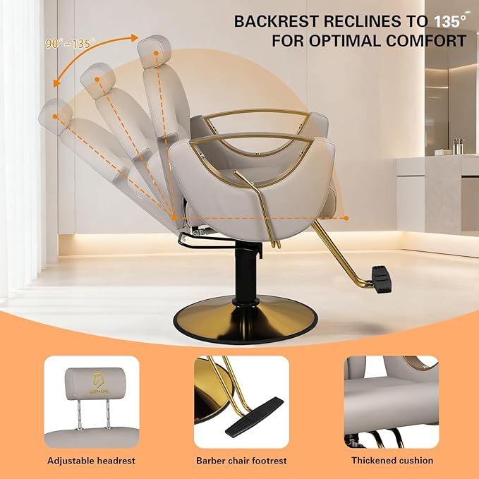 Barber Chair Salon Chair Hydraulic Reclining Barber Chairs 360 Degrees Rolling Swivel Hair Styling Chair Cutting Chairs Salon Shampoo Equipmen - Grey