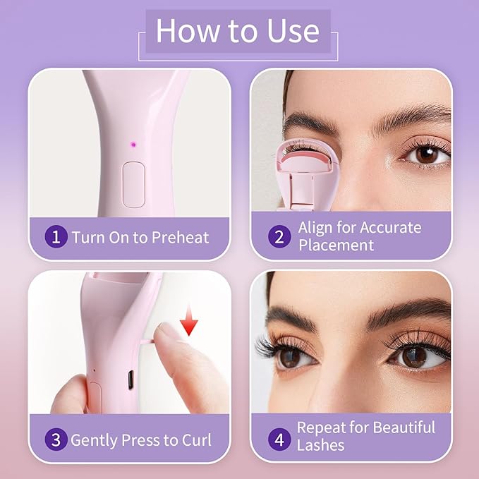 Heated Eyelash Curlers, Rechargeable Electric Eyelash Curler with Dual-Arc Design & 3 Adjustable Temperature - Safe Gentle Heated Lash Curler for Natural Curl Perfect Fit for Women F85