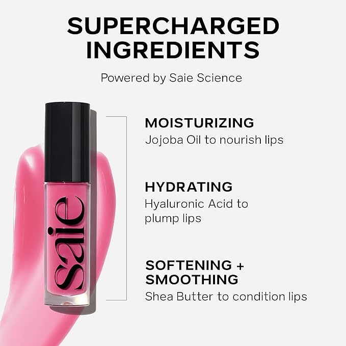 Saie Glossybounce - Hydrating Lip Gloss and Tinted Lip Oil Hybrid with Hyaluronic Acid & Jojoba Oil for Non-Sticky, Ultra-Shiny, Plump & Soft Lips - Everyday Makeup Essential - Dip (.17 oz)