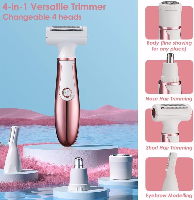 4 in 1 Electric Razors for Women, Portable Shaver for Women, Rechargeable Trimmer for Face Arm Body Legs Underarm Bikini