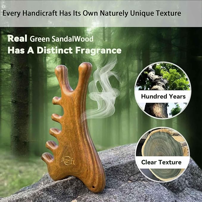 Gua Sha Tool for Face & Body – 4 in 1 Natural Green Sandalwood,Lymphatic Drainage,Jaw Lifting & Nose Sculpting, Head Massage Comb for Stress Relief,Home Office Self Care,Gifts for Mom Girl Friend