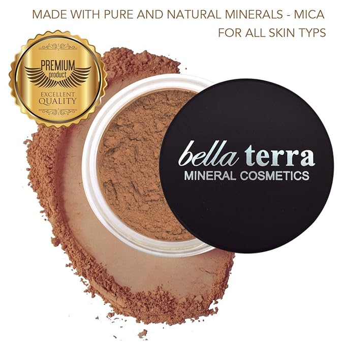 BellaTerra Cosmetics Mineral Powder Foundation – Cinnamon | Rich, Warm Undertone for Deep Skin Tones | Buildable Matte Mineral Formula for Smooth, Flawless Finish 9g