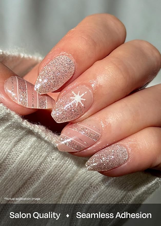 ohora Semi Cured Gel Nail Strips (N Crystal Frost) - Works with Any Lamps, Salon-Quality, Long Lasting, Easy to Apply & Remove - Includes 2 Prep Pads, Nail File & Wooden Stick