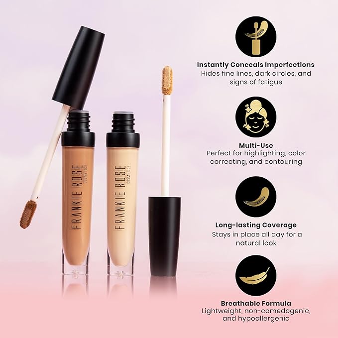 Frankie Rose Cosmetics Our Lil’ Secret Concealer - Full, Long Lasting Coverage for Dark Circles and Fine Lines - Easy to Blend - Soft, Smooth Complexion - Fresh