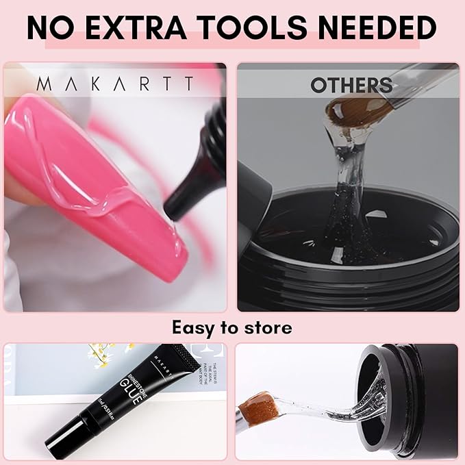 Makartt Nail Rhinestone Glue, Super Strong Gel Nail Glue for Rhinestones, 3D Art Design Charms and Gems, for Jewel Crystal Beads Gems Diamonds, UV/LED Need, Easy Use, 15ML