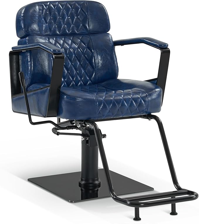 BarberPub Classic Barber Chair, 440Lbs Hydraulic Pump Manual Recliner Salon Chair for Hair Stylist, Home&Beauty Salon, Barbershop, Salon&Spa Equipment 3068 (Blue)