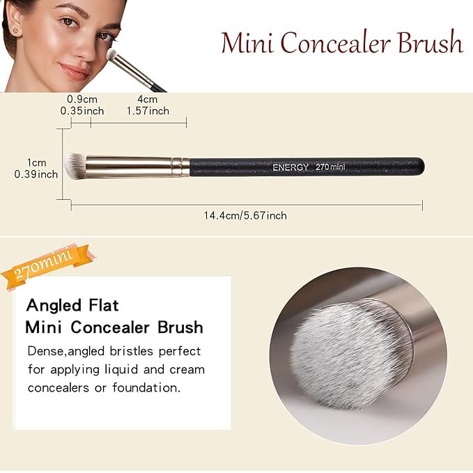 ENERGY Makeup Brush Set Professional 3pcs Foundation Concealer Detail Brushes Soft Synthetic Bristles Vegan Face Makeup Brushes for Liquid Cream Powder Flawless Blending Buffing with Travel Case
