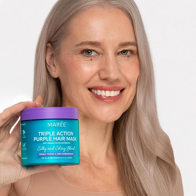 MAREE Purple Hair Mask - Toner for Blonde Hair - Purple Conditioner for Color Treated - Brassy, Bleached, Highlighted, Platinum, Ash and Silver - with Keratin – Matizador Para Cabello Rubio