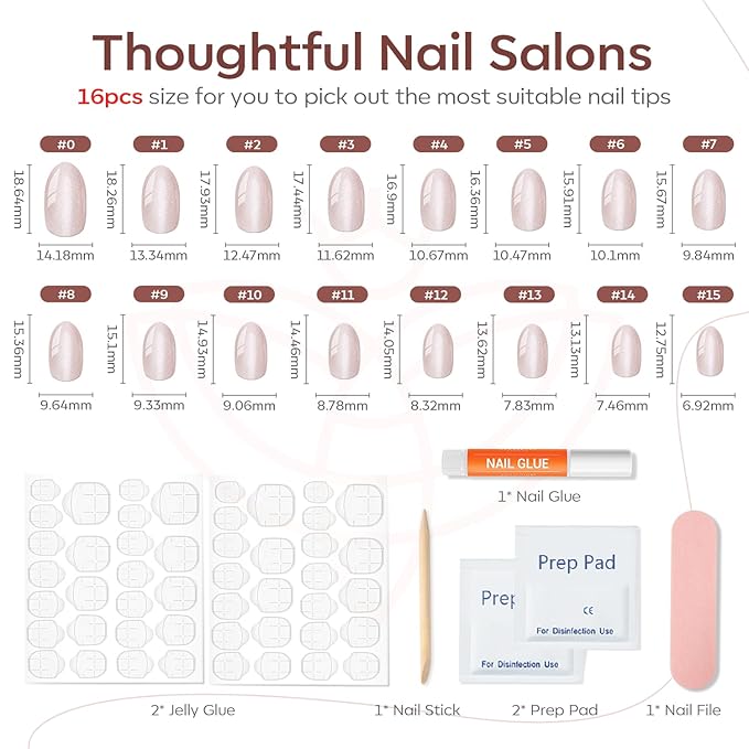 modelones Cat Eye Press on Nails, Short Oval Fake Nails Kit Press Ons with Nail Glue, Adhesive Tabs, Nail File, Prep Pad, Manicure Stick, 32Pcs 16Sizes, Christmas