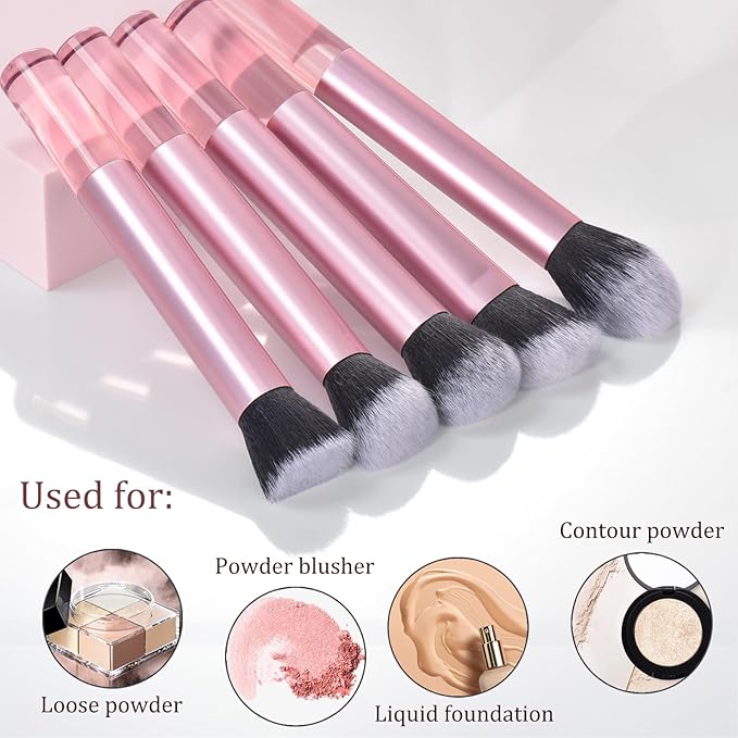 111 Makeup Brushes Set 22 Pcs Makeup Kit With Case Premium Soft Synthetic Hair Foundation Brush Concealer Brush Eyeshadow Brush Transparent Make up Brushes Set With Beauty puff (Pink+Black, 22pcs)