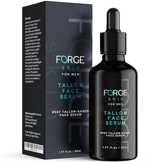 FORGE SKIN® Night Beef Tallow Serum for Men [TALLOW-BASED] - Facial Essence for Face Wrinkles with Essential Oils - Natural Green Tea Skincare for Radiance and Skin Hydration (1.77 OZ)