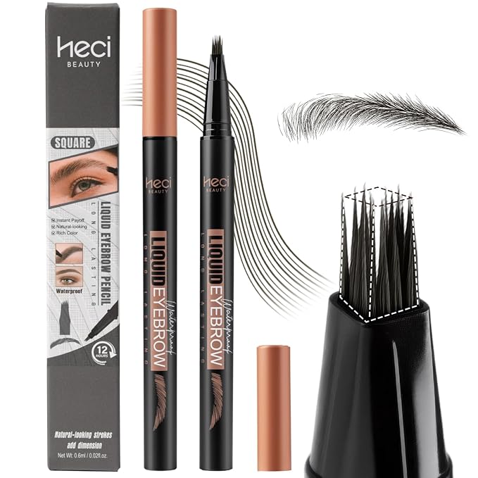 Microblading Eyebrow Pen - Waterproof Liquid Eyebrow Pencil with Angled Eyebrow Brush, Shapes & Fills Hair-Like Looking Brows, Lasts All-Day,Eye brow Pencil for Women and Girls Makeup,Soft Black