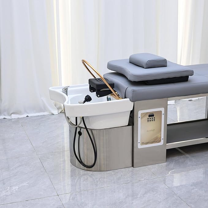 TATARTIST Head Spa Bed with Fumigation Head Therapy Shampoo Bed Water Circulation Massage Shampoo Backwash Unit Spa Hair Salon Equipment (Grey)