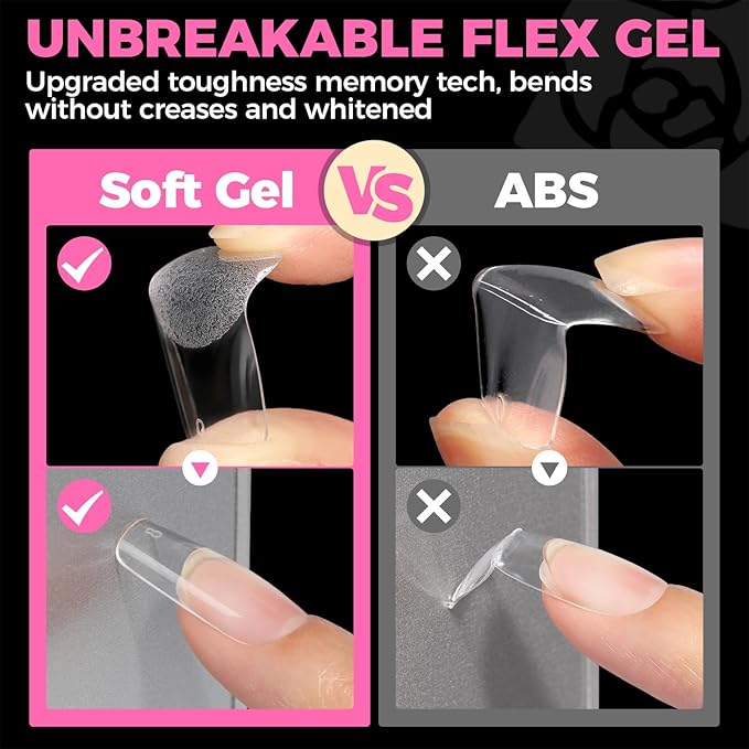 UNA GELLA Square Fake Nails, 504pcs Gel Nail Tips Clear Press on Nails Pre-shape for Full Cover Square Nails French False Nails For Nail Extension Nail Art Home DIY 12 Sizes False Gelly Tips