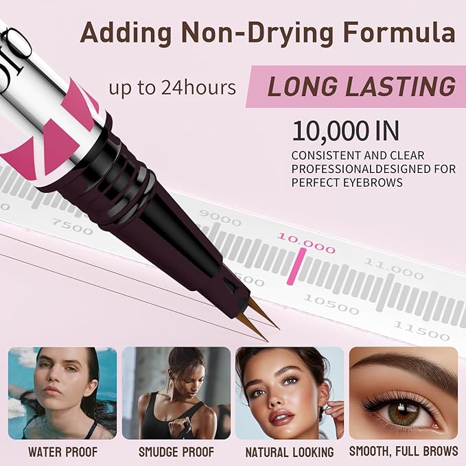 Eyebrow Pencils for Women, 2-in-1 Dual-Ended Microblading Eyebrow Pencil Waterproof with 2 Fork Tip and Spoolie Brush for Hair-Like Natural Brows Eyebrow pen, Non-Dry, Last All-Day (Black Brown)