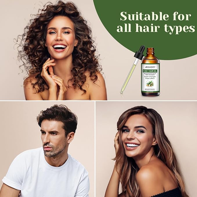 Aeshory Hair Oil - 5 IN 1 Hair Care Oil with Rosemary, Castor, Argan, Vitamin E, and Avocado for Hair Growth and Strengthening - Nourishing and Volumizing 3.38 fl oz