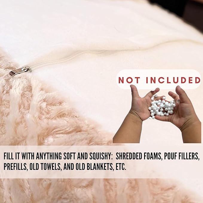 DaDa Bedding Collection DaDalogy Ottoman Pouf Cover Red Hearts in Love Faux Fur [NO Insert] - Bean Bag Footstool Cover Romantic Cozy Soft with Zipper - 1-Piece 18" x 18" x 18"