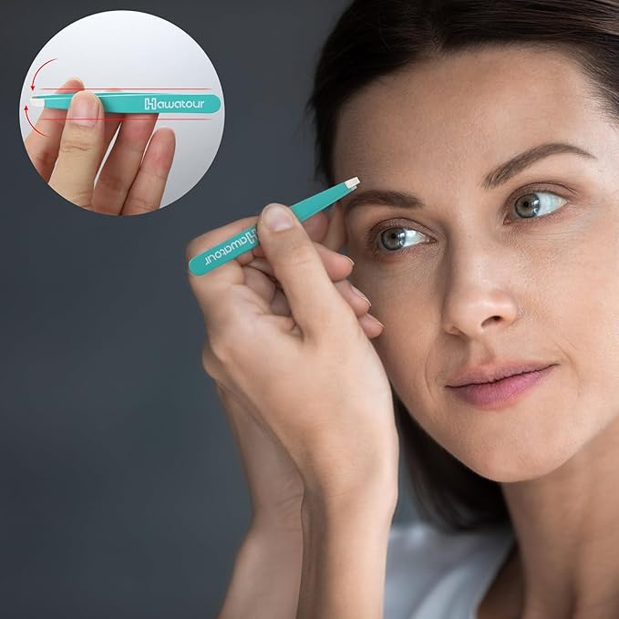 HAWATOUR Tweezers Set, 4Pcs Eyebrows Tweezers for Women, Great Precision for Ingrown Hair, Splinter, Facial Hair Removal, Multicolored