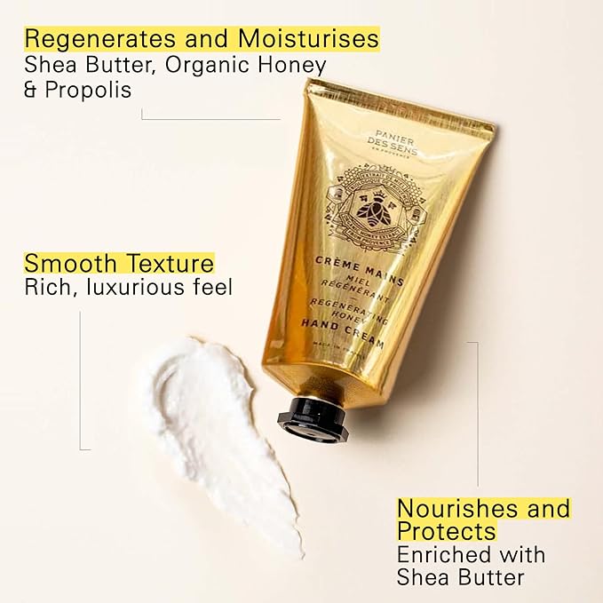 Panier des Sens Honey Hand Cream - Nourishing Shea Butter Hand Cream for Dry Cracked Hands 97% Natural Ingredients - Dermatologically Tested Hand Lotion for Woman Made in France, 2.5 fl oz