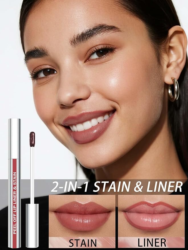 Lip Stain Peel Off Lip Liner Stain with Tweezer, Long Lasting Matte Lip Tint Tattoo, Highly Pigmented Color Lip Makeup, Waterproof Lipstick, Transfer-proof Lipstain for Women, Nude Pink