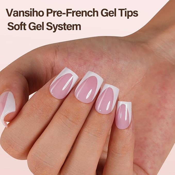 Vansiho Deep French Gel Nail Tips, 150Pcs Short Square French Tips Press on Nails, Pink Soft Gel Nails, Fake Nails for Nail Art DIY 15 Sizes