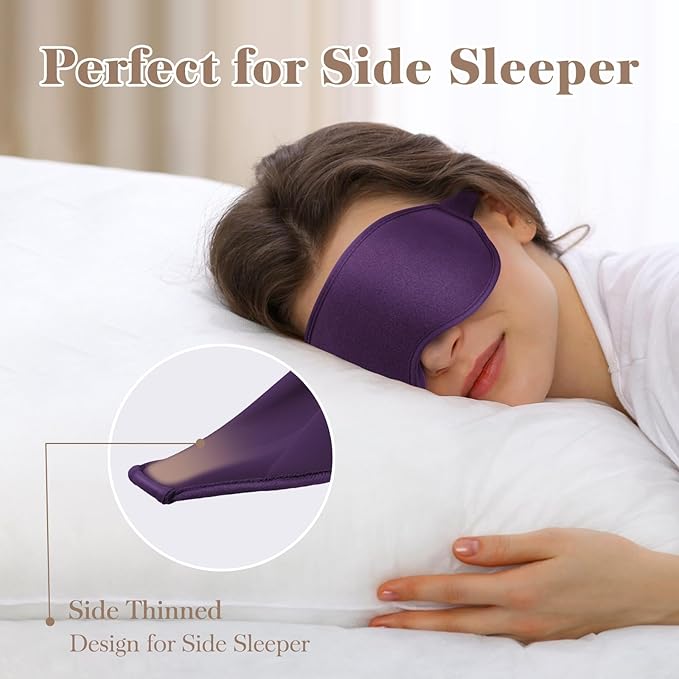 3D Cooling Eye Mask Sleep Mask for Men & Women, 100% Pressure-Free & Light Block-Out Eye Mask for Sleep with Easy Adjustable Strap, Night Eye Cover for Travel, Purple