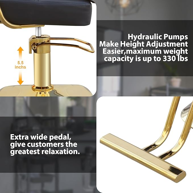 Stylist Chairs for Salon, 360 Degree Rotating Barber Chair Hydraulic Pump Salon Chair, Spa Beauty Equipment for Hair Stylists, Tattoo Artists, Cosmetologists (Gold)