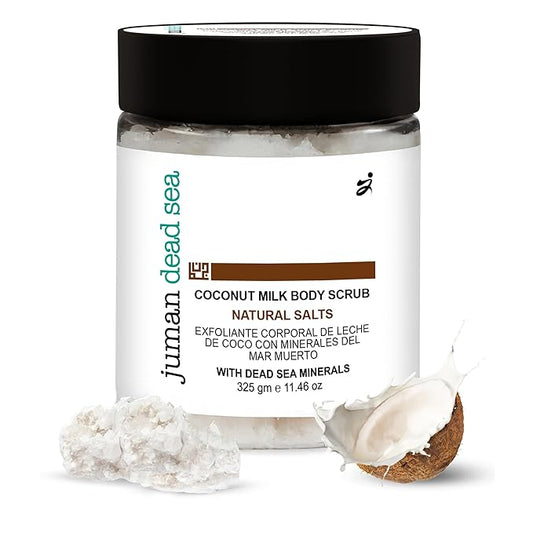 Juman Dead Sea Minerals Premium Coconut Milk Body Scrub | Infused with Essential Oil & Nutrients | Coconut Mineral Salt Scrub | Great for Dry Skin | SlS & Paraben Free | Vegan | 11.46 Oz
