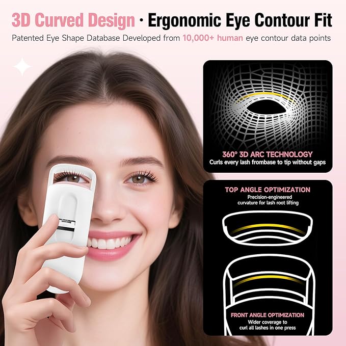 DUDUDU Heated Eyelash Curler, Portable Travel-Size Mini Electric Heated Lash Curler - 2-Level Adjustable Temp & Type-C Recharge, 10S Heat 3S Style 24H Lift for Long-Lasting Natural Effortless Curves