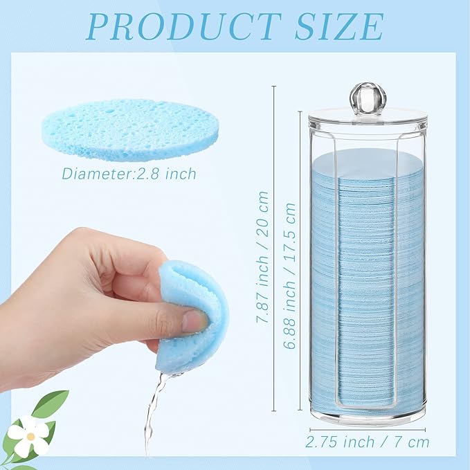 Sieral 120pcs Compressed Facial Sponges Disposable Natural Face Sponges Round Soft Pads with Container for Washing Face Cleansing Exfoliating Esthetician Makeup Removal Travel(Light Blue)