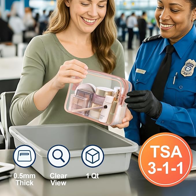 PACKISM TSA Approved Toiletry Bag - 3 Pack Quart-sized Clear Makeup Bags Fit Travel Size Toiletries, Carry-on Clear Travel Bag, Light Orange