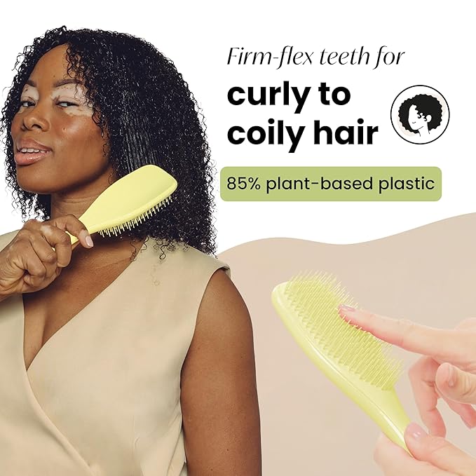 Tangle Teezer Plant-Based Ultimate Detangler Brush, Dry & Wet Hair Brush, Eliminates Knots & Reduces Breakage for Curly to Coily, 3C to 4C Hair Types, Pastel Yellow