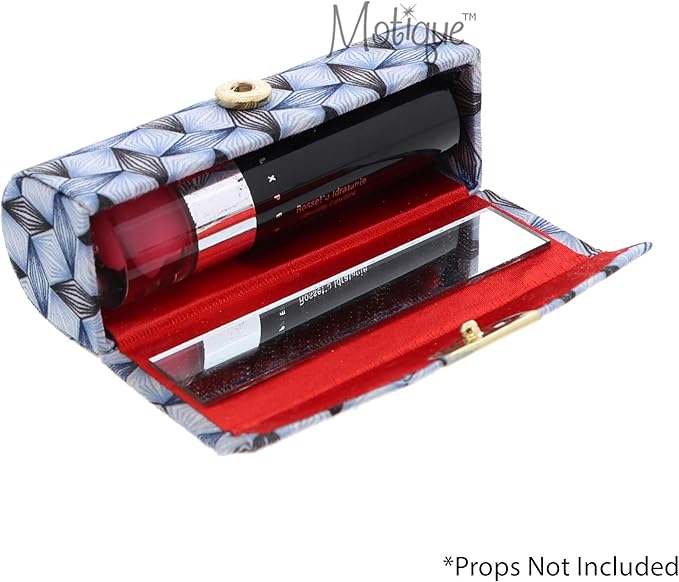 Motique Accessories Diamond Pattererned Fabric Lipstick Case with Mirror for Purse-Blue