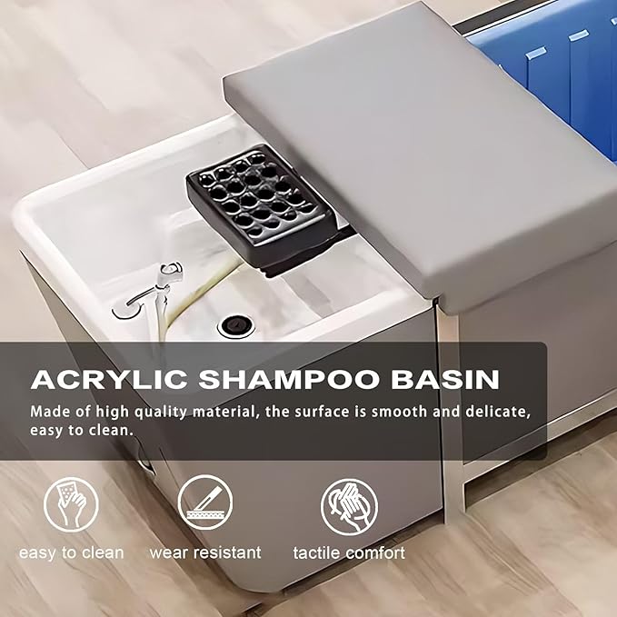 HHEvergreenEnsem Massage Shampoo Bed with Sink & Head Spa Equipment, No Plumbing Head SPA Bed Includes 24 gal Large Water Tank, Storage Space (with Stool, Grey)