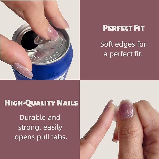 30Pcs Mauve Plum Cat Eye Press On Nails Short Square | French Fake Nails with Glue, File & Tools | Reusable Soft-Fit Nail Tips in 12 Sizes for Women