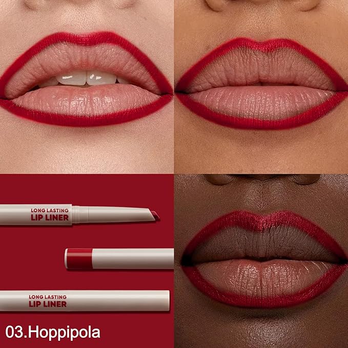 Erinde Long-Lasting Lip Liner Pencil, 2-in-1 Matte Lipliner Pencil for Sculpting & Filling, Rich Color Creamy Waterproof Lip Liner Crayon, Lip Contour Tint Makeup, Vegan & Cruelty-Free, 03 Vibrant Red