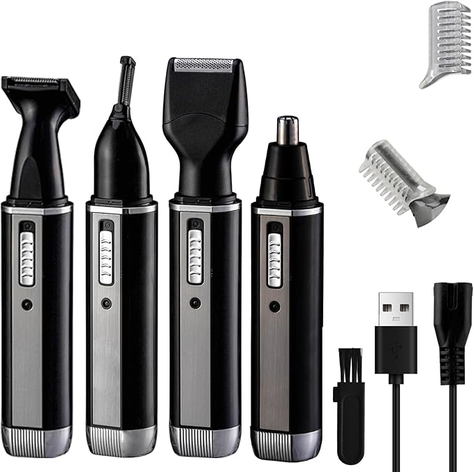 Nose Hair Trimmer for Women and Men, 4-in-1 Facial Hair Removal Trimmer Professional Eyebrow & Facial Hair Trimmer, Rechargeable Portble Waterproof Face Shaver Razor for Nose Ear Eyebrow Set