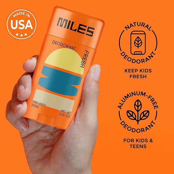 Miles Kids Deodorant for Boys and Girls - Aluminum Free Deodorant for Kids and Teens, Natural, Hypoallergenic, Made in USA - Fresh Scent - 2-Pack