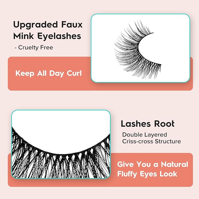 False Eyelashes Cat Eye Lashes Wispy 15mm Strip Eyelashes Thin Band Natural Lashes Fluffy Eyelashes Siligli Lashes Pack Fake Lashes 3D Volume Curly Eyelash 10 Pair