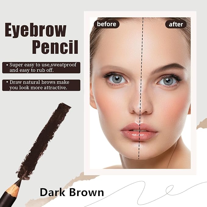 Go Ho 12 PCS Dark Brown Eyebrow Eyeliner Pencils,Sweatproof Eyebrow Pencil,Long-lasting Nice Color Eye Brow Gel Pen Makeup Brow Tint Sticks（Dark Brown）