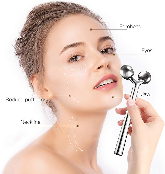 Tekson Faical Roller Massager, 3D Metal Face Massage Tool for Reduce Puffiness, Remove Eye Wrinkles, Face Lift, Increase Firmness, Anti-Aging, Skin Tightening (Zinc Alloy)