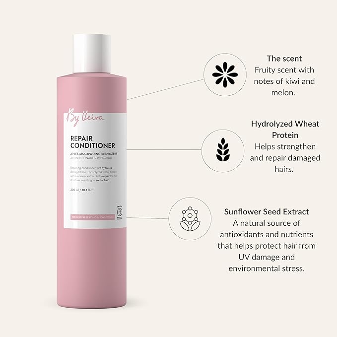 Repair Conditioner 10.1 Fl Oz, For Damaged Hair, Wheat protein/Sunflower Extract Gently Repairs Hair, Colour preserving, 100% vegan & Sulphate/Silicone free