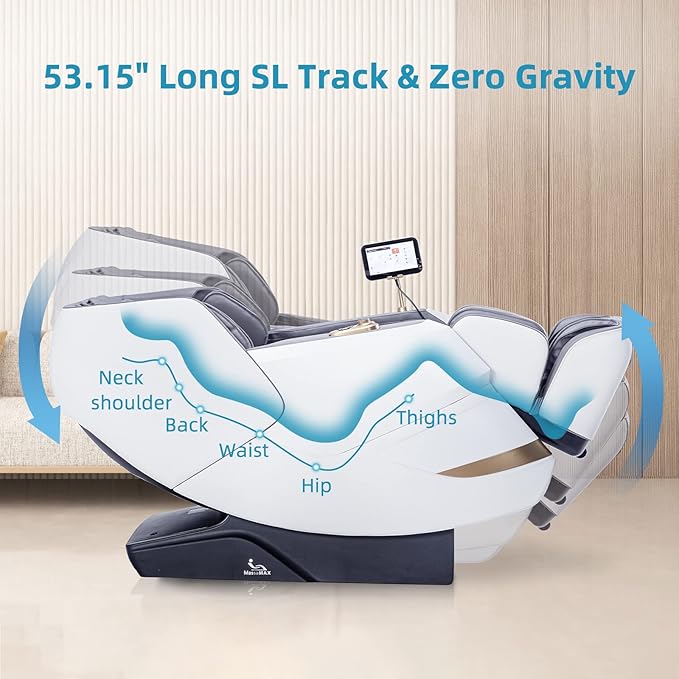 MassaMAX MT339 4D Massage Chair, Full Body Shiatsu Recliner with Electric Extendable Footrest, Zero Gravity, SL Track, Deep Yoga Stretch, 15 Modes, AI Voice Control, Foot Rollers, and Heating (White)