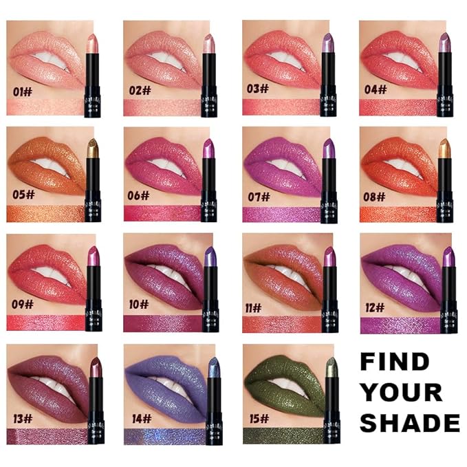 Kaely Glitter Metallic Lipstick, Shimmer Metallic Lipsticks for Women, High Pigmented Lip Gloss Long Lasting Waterproof Smudge Proof 24 Hour, Halloween Makeup, Vegan & Cruelty-Free, 01