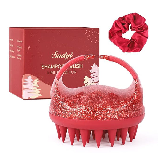 Sndyi Scalp Massager Shampoo Brush, Scalp Scrubber with Soft Silicone Bristles, Scalp Exfoliator for Dandruff Removal, Scalp Massager for Hair Growth, Wet Dry Hair Brush, Red-Limited Edition
