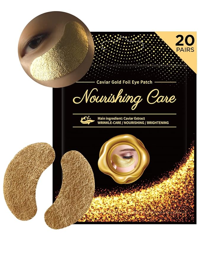 YURICOS Caviar Gold Foil Under Eye Mask Patch for Dark Circles and Puffiness 20 Pairs - Premium Anti-Aging 24k Gold Eye Mask to Diminish Under Eye Wrinkles, Lines